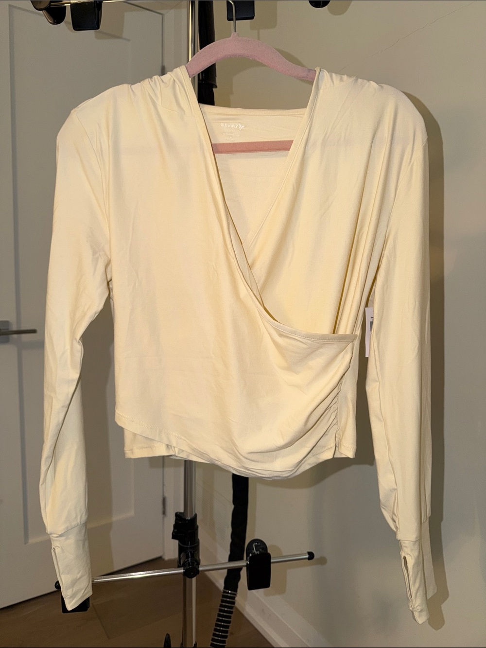 Old Navy Cream Wrap-Front Long Sleeve Top